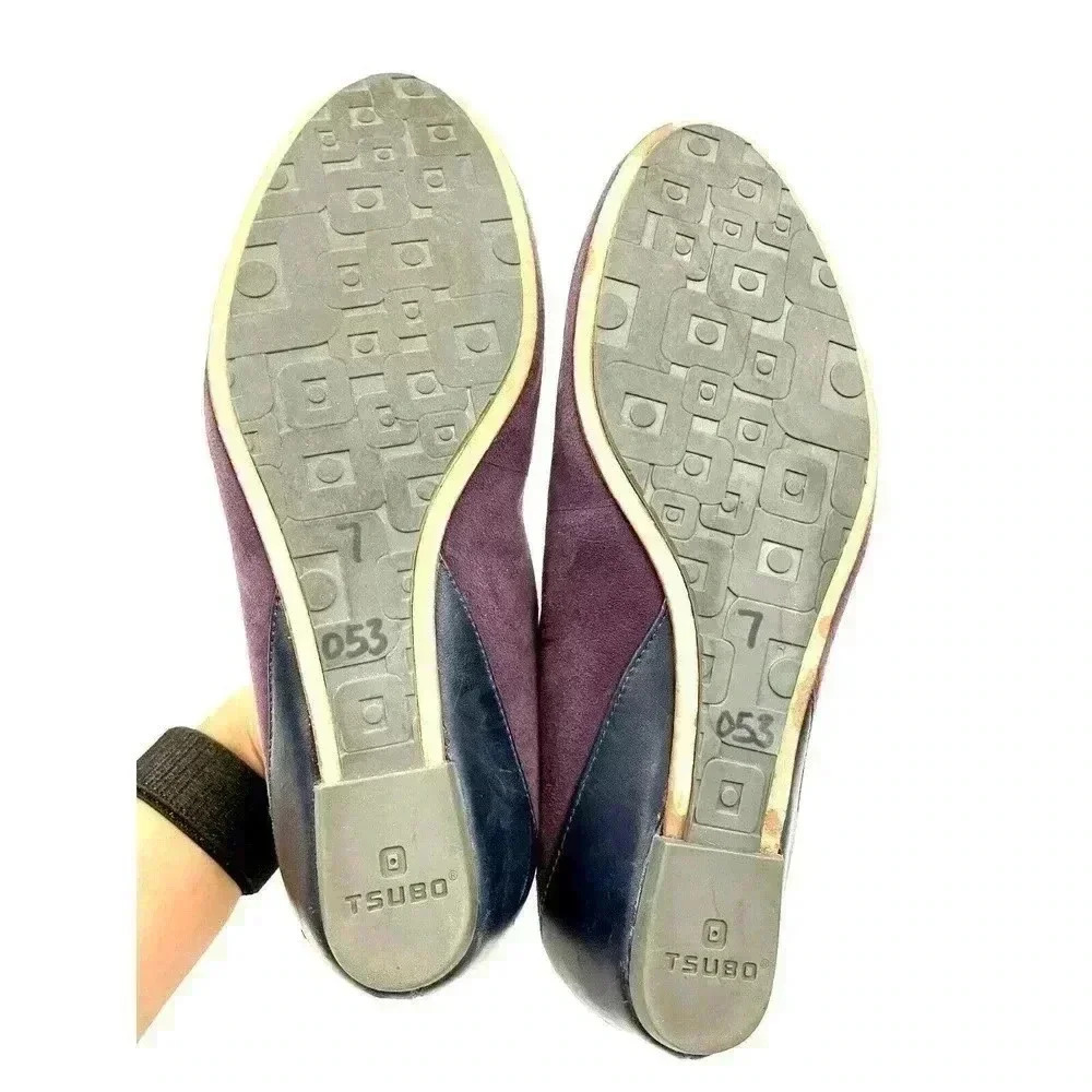Tsubo Gylda Women's Ankle‎ Strap Wedges Purple Navy Suede Shoes Sz 7 Flats - Picture 4 of 9